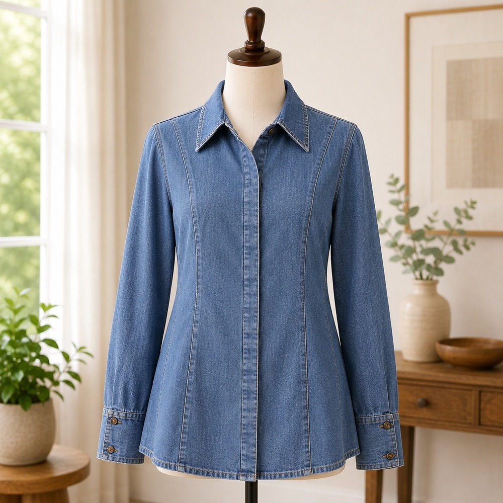 Peace‎ Love World Blue Denim Button Down Shirt Long Sleeve Princess Seams Mens M